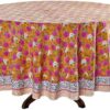 Block Print Round Tablecloth Bubblegum Pink 60 Inch 100% Cotton