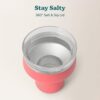 Detailed view of the soft-sit base on the REDUCE Saltini tumbler to protect tables from scratches.