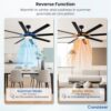 Conciseer Modern 72 Inch Ceiling Fans with Lights and Remote, Dual Color 8 Blades,Living Room Office Library Cafe Outdoor Industrial, 24W 3CCT 6 Speed Reversible Quiet DC Motor, Black/Wood Grain