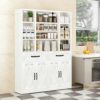 71" Pantry Cabinet with Adjustable Shelf and Drawers, Tall Kitchen Pantry Storage Cabinet with Microwave Stand, Metal Hutch Cabinet with Doors for Dining Room, Living Room, White