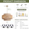 24" Rattan Chandelier for Dining Room, Large Boho Pendant Light