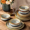 Ceramic Dinnerware Set for 8, 24-Piece Plates and Bowls Set