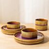 High-temperature fired ceramic dinnerware set for 4 that is microwave, oven, and dishwasher safe.