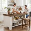 Tribesigns 55" Kitchen Island with Storage & Seating (Rustic Brown & White)