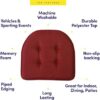Sweet Home Collection Chair Cushion Memory Foam Pads Tufted Slip Non Skid Rubber Back U-Shaped 17" x 16" Seat Cover, 6 Pack, Wine Burgundy