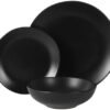 Gibson Home Bethel 18 Piece Plates and Bowls Ceramic Stoneware Organic Shape Dinnerware Set (Service for 6) - Matte Black