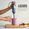Preparing a smoothie inside the included 4-cup blending pitcher with Ninja hand blender
