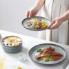 vancasso PLAYA Plates and Bowls Sets, 12 Pieces Light-Blue Dinnerware Sets for Kitchen, Reactive Glaze Dishes Set for 4, Dishwasher and Microwave Safe