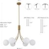 6-Light Modern Farmhouse Gold Chandeliers for Dining Room Light Fixture, Mid Century Hanging Sputnik Chandelier for Living Room Kitchen Island Bedroom Foyer, Milk White Globe Glass Shade