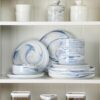 Durable blue porcelain plates and bowls from MALACASA that are both dishwasher and microwave safe