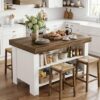 Tribesigns 55" Kitchen Island with Storage & Seating (Rustic Brown & White)
