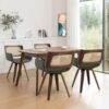 Rattan Dining Chairs with Arms, Swivel Dining Chairs with Walnut Finish
