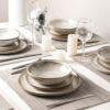 Top-down view of the lead-free AmorArc ceramic dinnerware set for 8 showcasing rustic aesthetics.