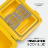 Lifestyle shot of the Igloo Gripper cooler packed with drinks and chips inside the secured lid compartment.