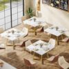 Tribesigns Square Commercial Dining Table, 31.5", White & Gold
