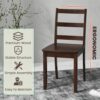Walnut Wood Dining Chairs Set of 4, Armless Kitchen Chairs with Solid Rubber Wood Legs, Non-Slip Foot Pads, Max Load 400 Lbs, Farmhouse Seat High Ladder Back Dining Room Chairs
