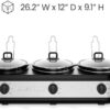 Chefman triple slow cooker components including crocks and lids, highlighting dishwasher-safe convenience.