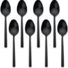 Close up detail of the matte satin polished finish on the Alata forged black teaspoon set.
