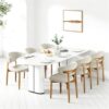 Wooden Dining Chairs Set of 6,Farmhouse Kitchen Chairs with Curved Back,Modern Fabric Upholstered Chairs for Dining Room,Beige