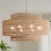 24" Rattan Chandelier for Dining Room, Large Boho Pendant Light