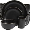 Gibson Home Bethel 18 Piece Plates and Bowls Ceramic Stoneware Organic Shape Dinnerware Set (Service for 6) - Matte Black